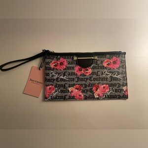 Juicy Couture Black and Pink Floral Wristlet